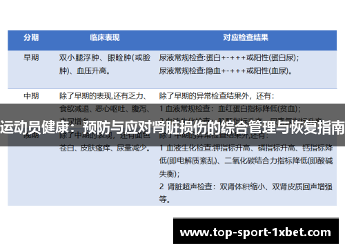 运动员健康:预防与应对肾脏损伤的综合管理与恢复指南 运动员健康:预防与应对肾脏损伤的综合管理与恢复指南