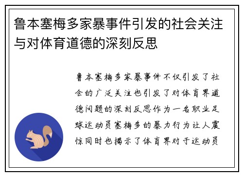 鲁本塞梅多家暴事件引发的社会关注与对体育道德的深刻反思