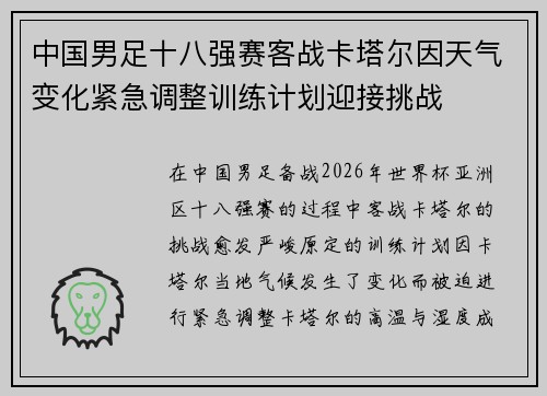 中国男足十八强赛客战卡塔尔因天气变化紧急调整训练计划迎接挑战