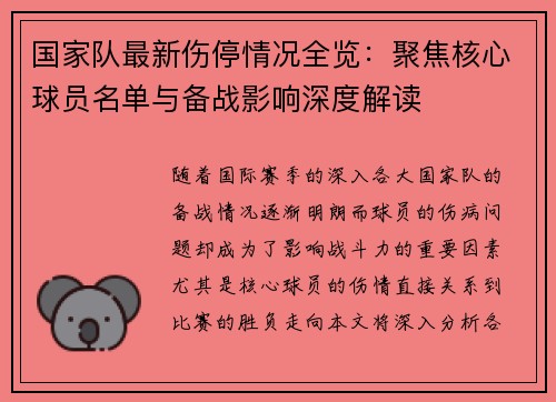 国家队最新伤停情况全览：聚焦核心球员名单与备战影响深度解读