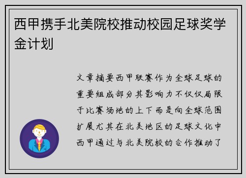 西甲携手北美院校推动校园足球奖学金计划